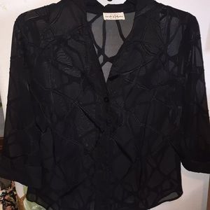 Elegant Black See-Through Top with Midi-Sleeves